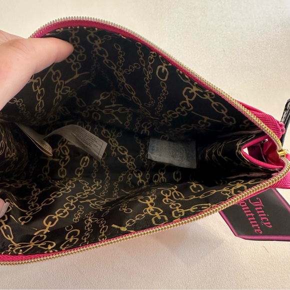 Juicy Couture Clutch Pink Gold Accent PVC Cosmetic Makeup Bag Double Zip Pockets - Picture 8 of 10